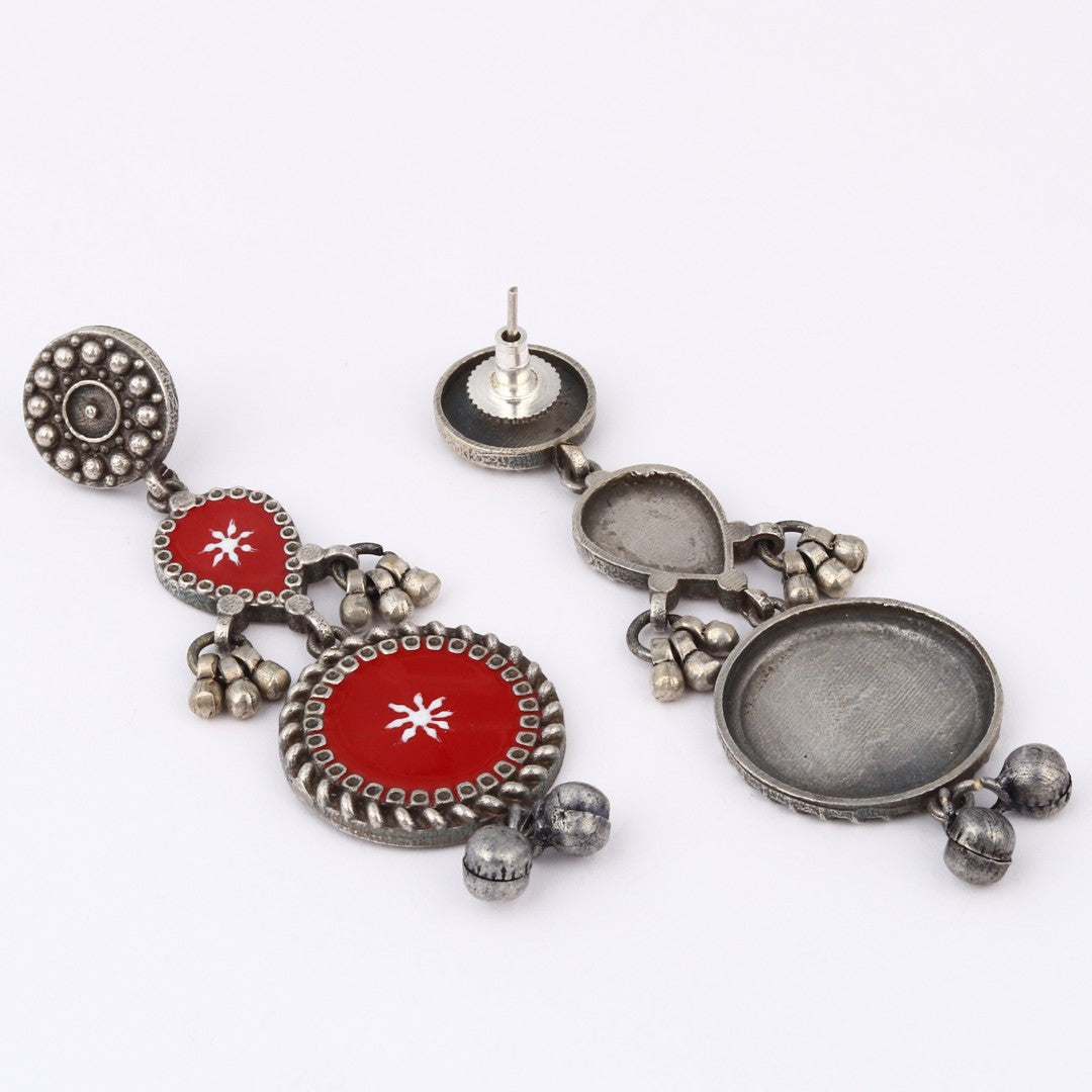 Hand-Painted circular Drop Earrings Red