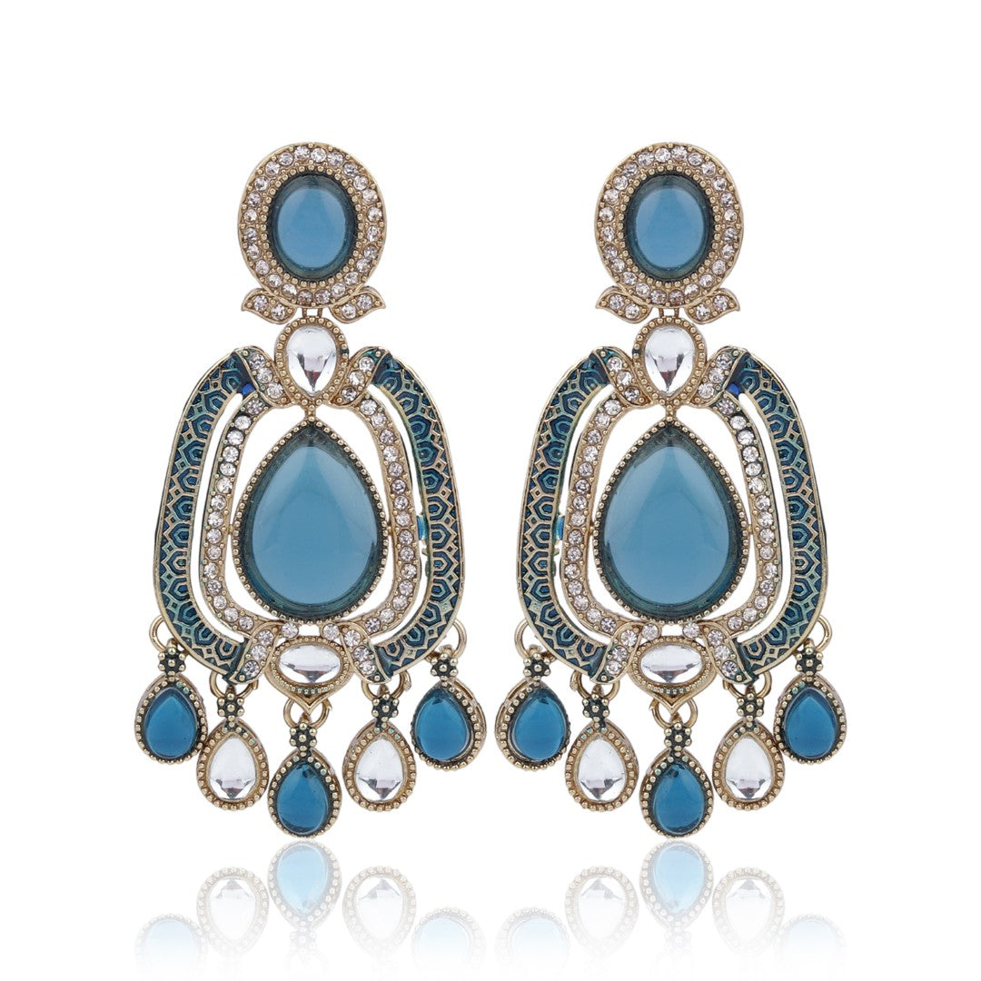 Elegant Crystal Teardrop Statement Earrings - Blue