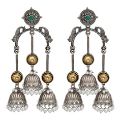 Dual tone Jhumka Earring -Silver & gold