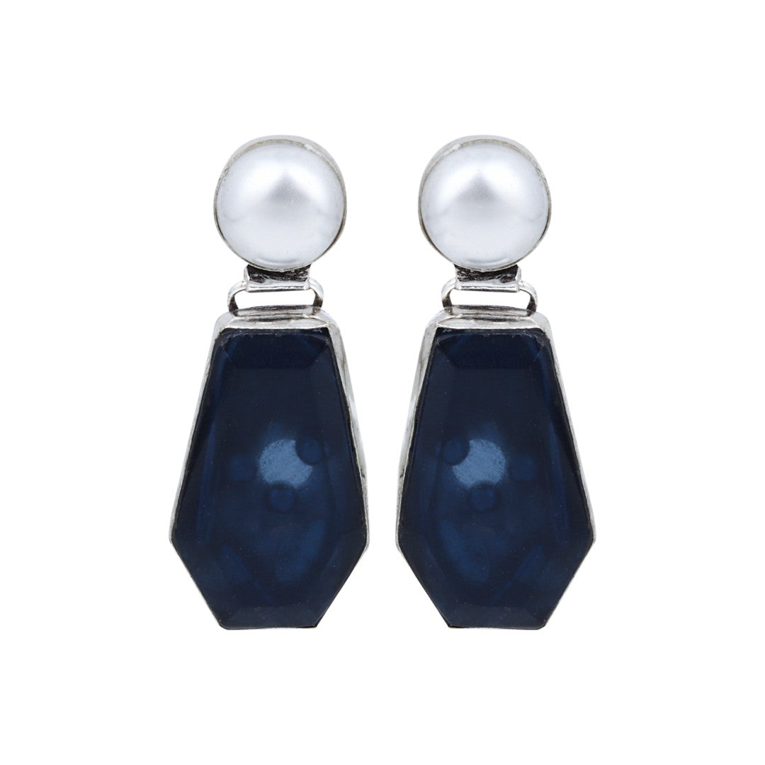 Women Silver-Plated Contemporary Drop Earrings - Navy