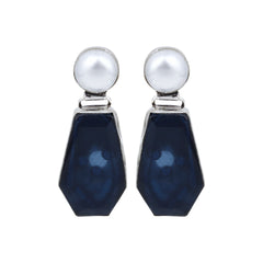 Women Silver-Plated Contemporary Drop Earrings - Navy