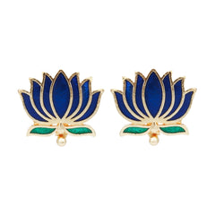 Gold Plated Delicate Lotus Necklace Set - Blue