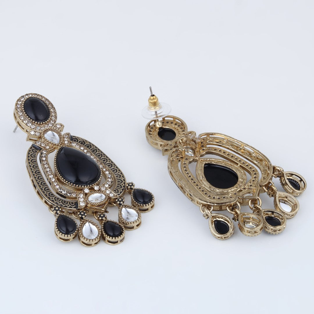 Elegant Crystal Teardrop Statement Earrings - Black