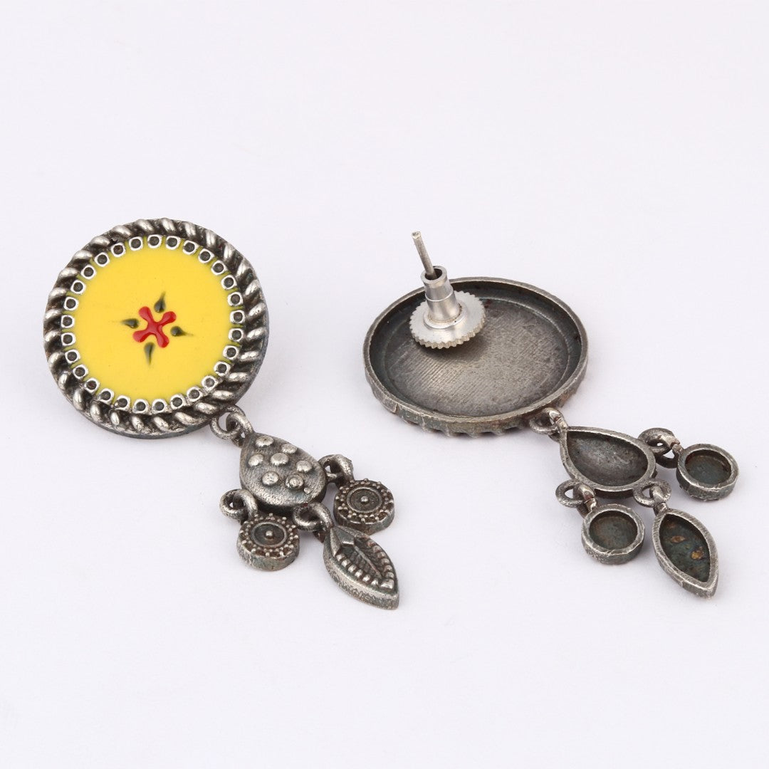 Hand-Painted Circular drop earrings Yellow