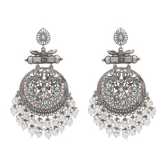 Oxidised Silver Meenakari Peacock Earrings