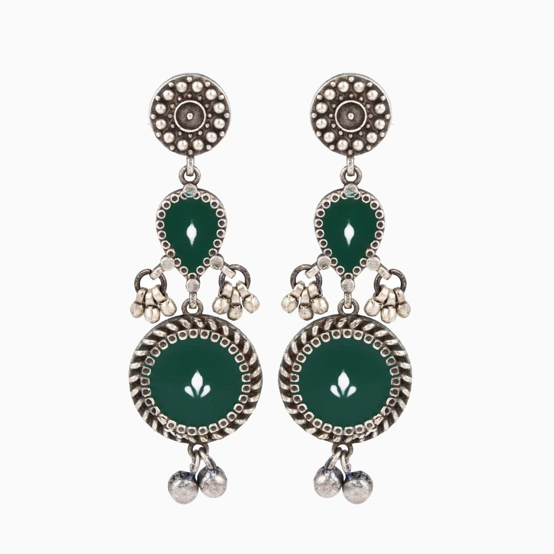 Hand-Painted circular Drop Earrings Green
