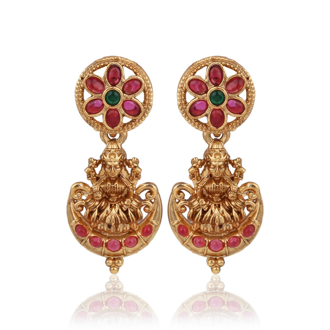 Antique Gold Floral Coin Necklace Set with Kundan Jhumka Earrings