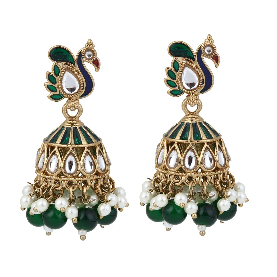 Peacock-inspired jhumka earrings- Green