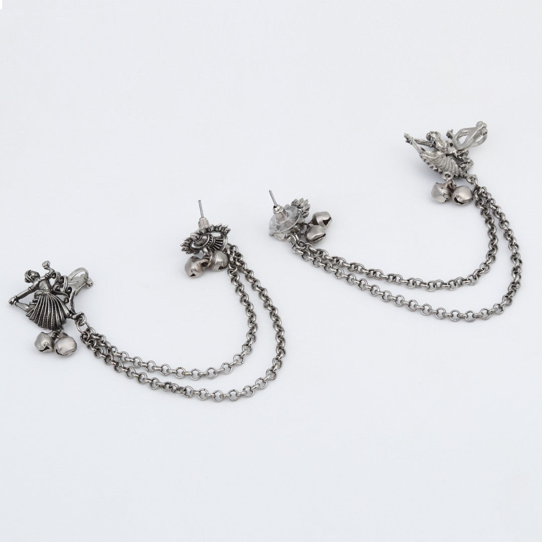 Oxidised Silver Dancing girl Ear Cuff with Chains