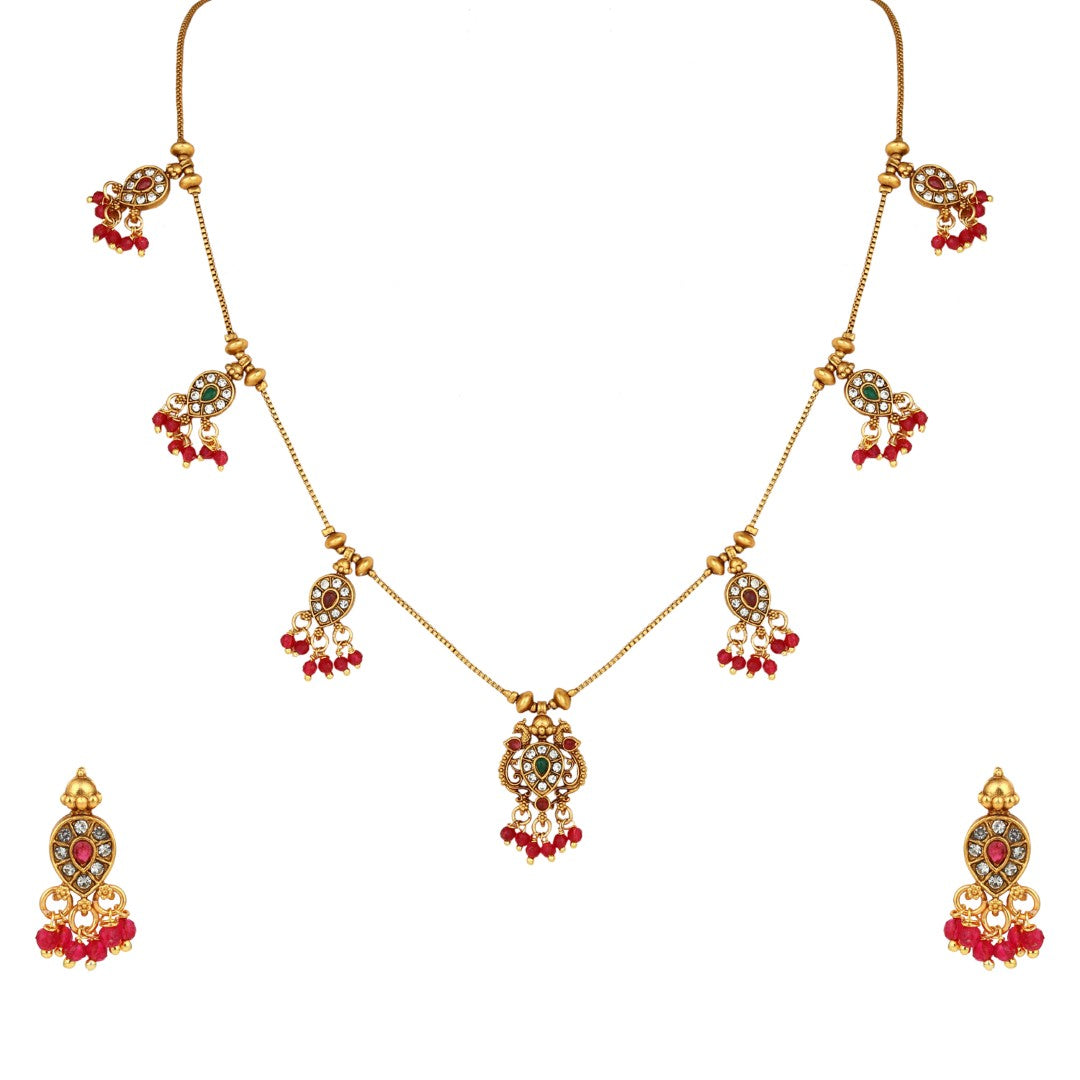 Ruby Emerald Filigree Necklace Earrings Set
