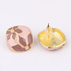Enamelled Pink coloured Stud  earring