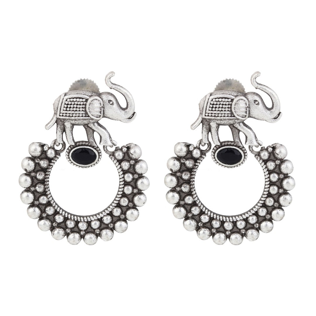 Oxidised Silver Elephant Hoop Earrings