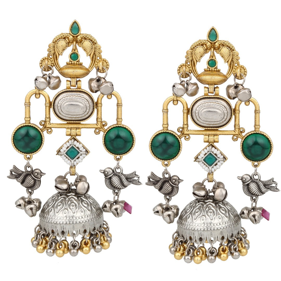 Dual tone Jhumka Earring - Green
