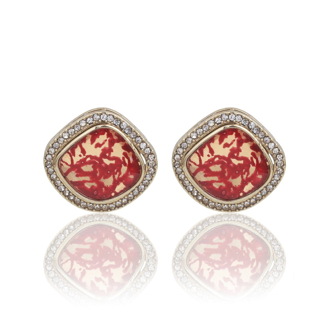 Heritage-Inspired Stone Stud Earrings - Red