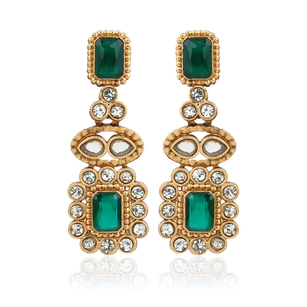 Emerald Double Layer Necklace Earrings Set