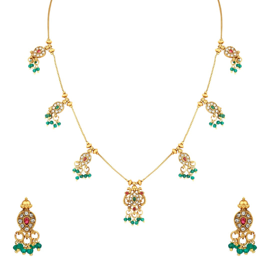 Ruby Emerald Filigree Necklace Earrings Set