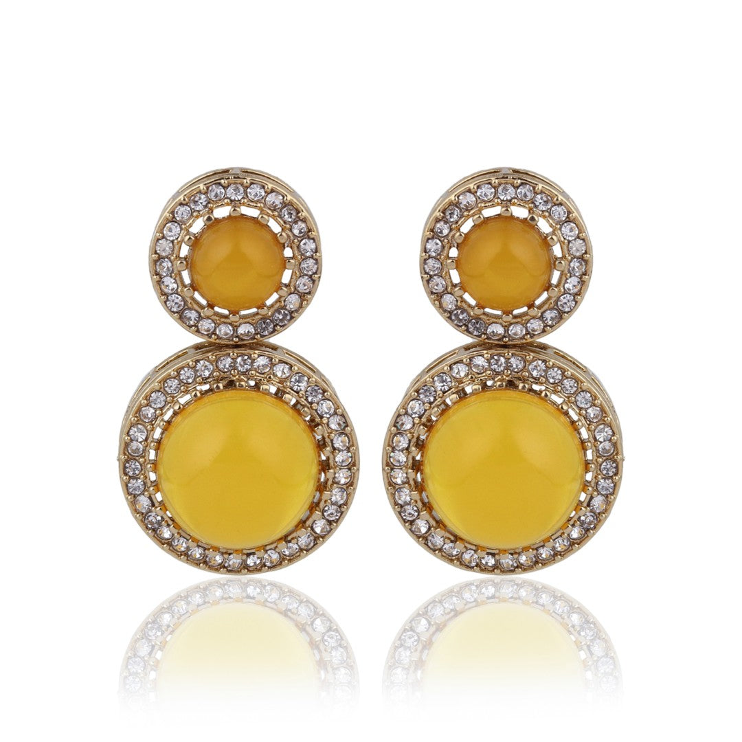 Crystal Halo Drop Earrings - Yellow