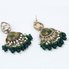 Gold plated two tone Drop Earring - Green