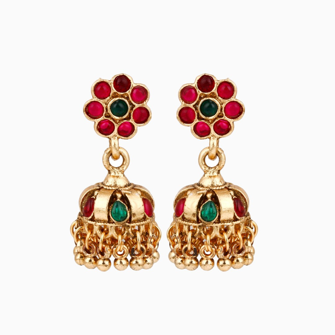 Red & green stone traditional necklace set