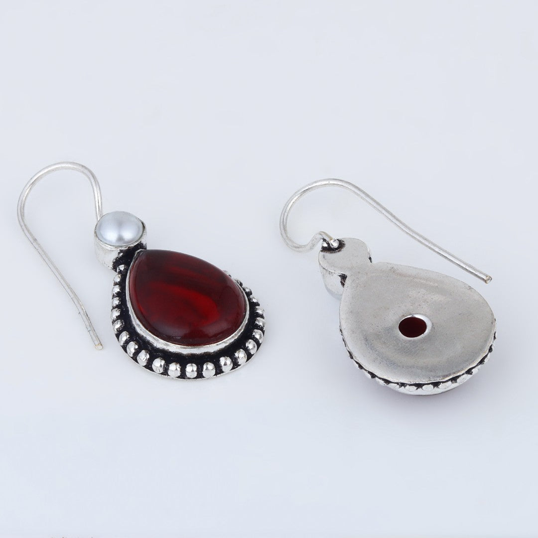Silver Oxydised Red drop earring
