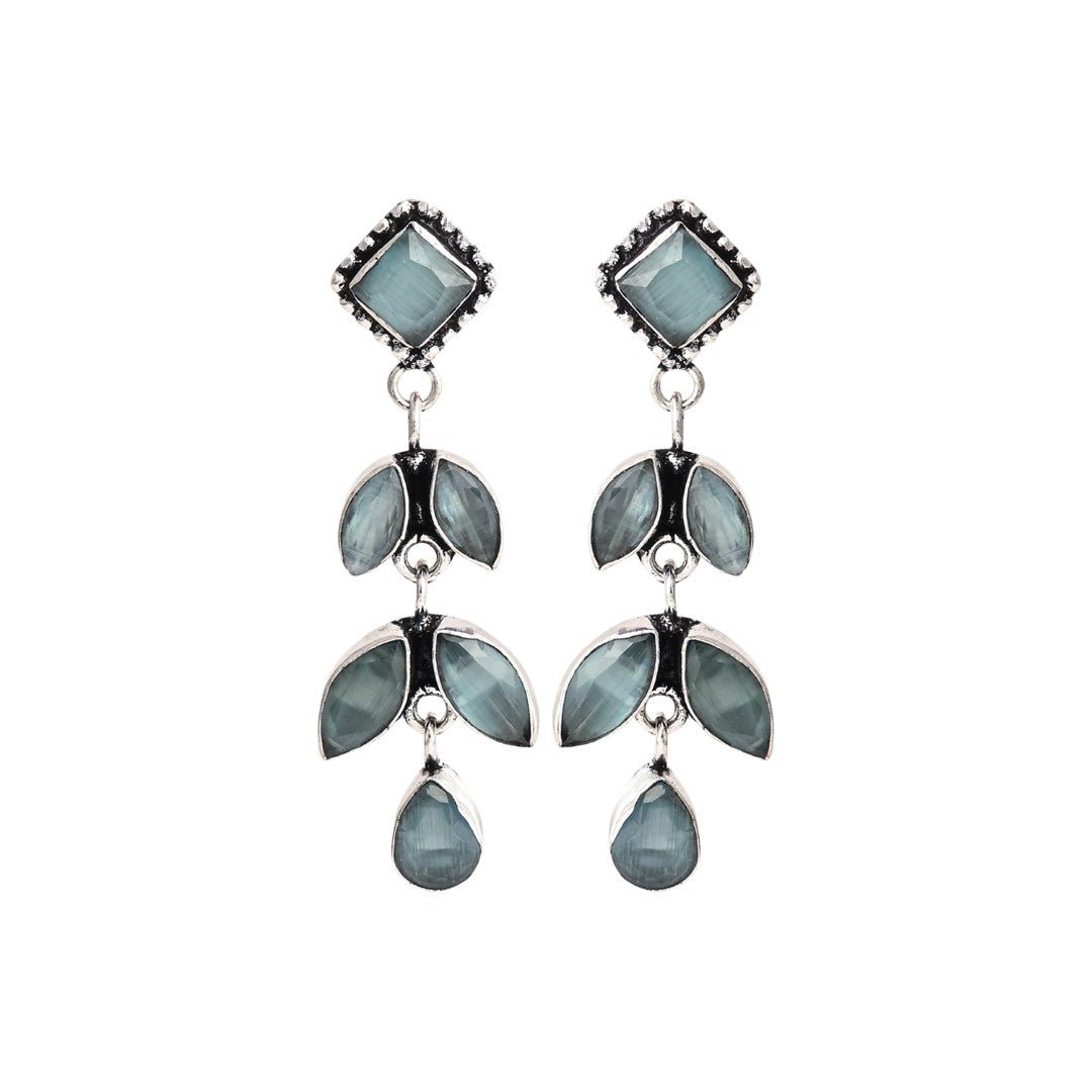 Silver Oxidized Leaf Drop Earrings mint