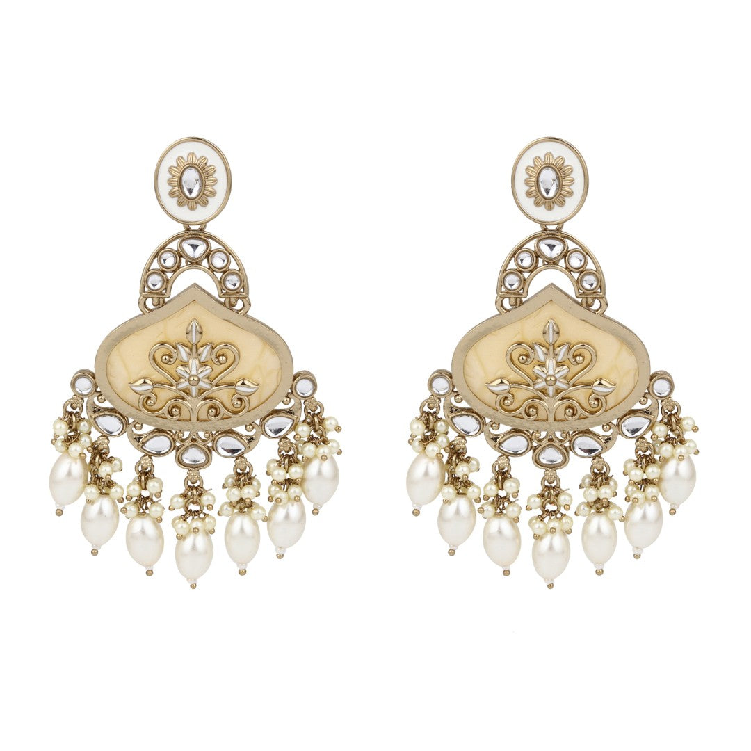 Mother of pearl Chandbali with White Meenakari & White pearl drops