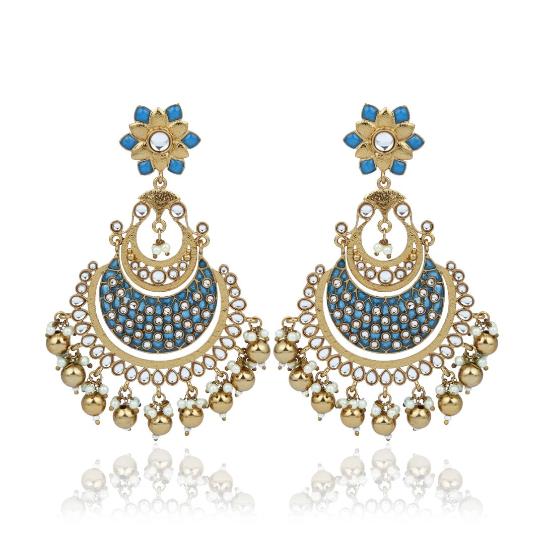 Meher Blue Meenakari Chandbali Earrings
