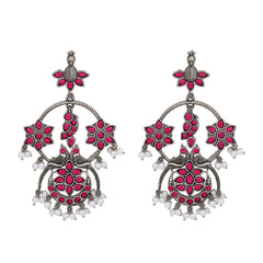 Silver plated contemporary Chandbali with Pink stones