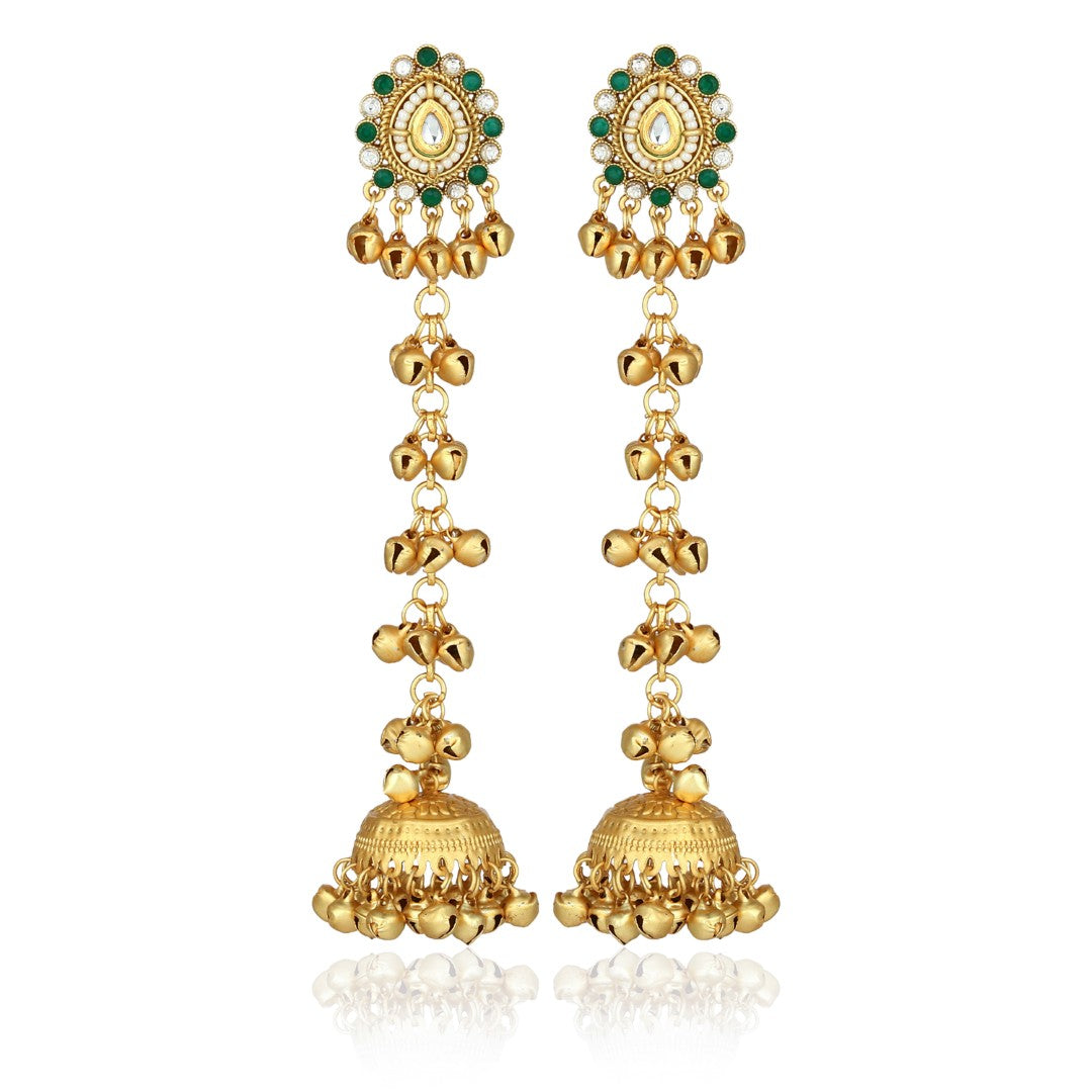 Kashmiri Long drop Jhumka Earring - Green