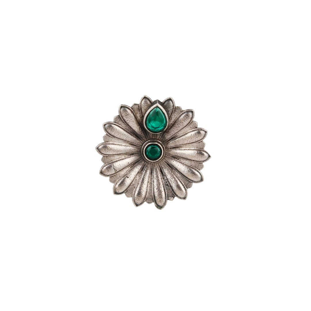 Green AD stone circular adjustable ring