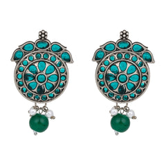Stones Studded Circular Studs- Green