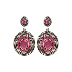 Elegant Oval Drop Earrings – Silver Oxidised Finish red