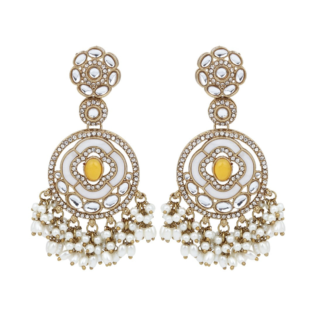Cream & Citrine Chandbali Drop Earrings