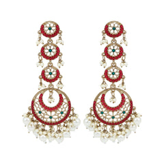 Circle Long drop Earring -  Red