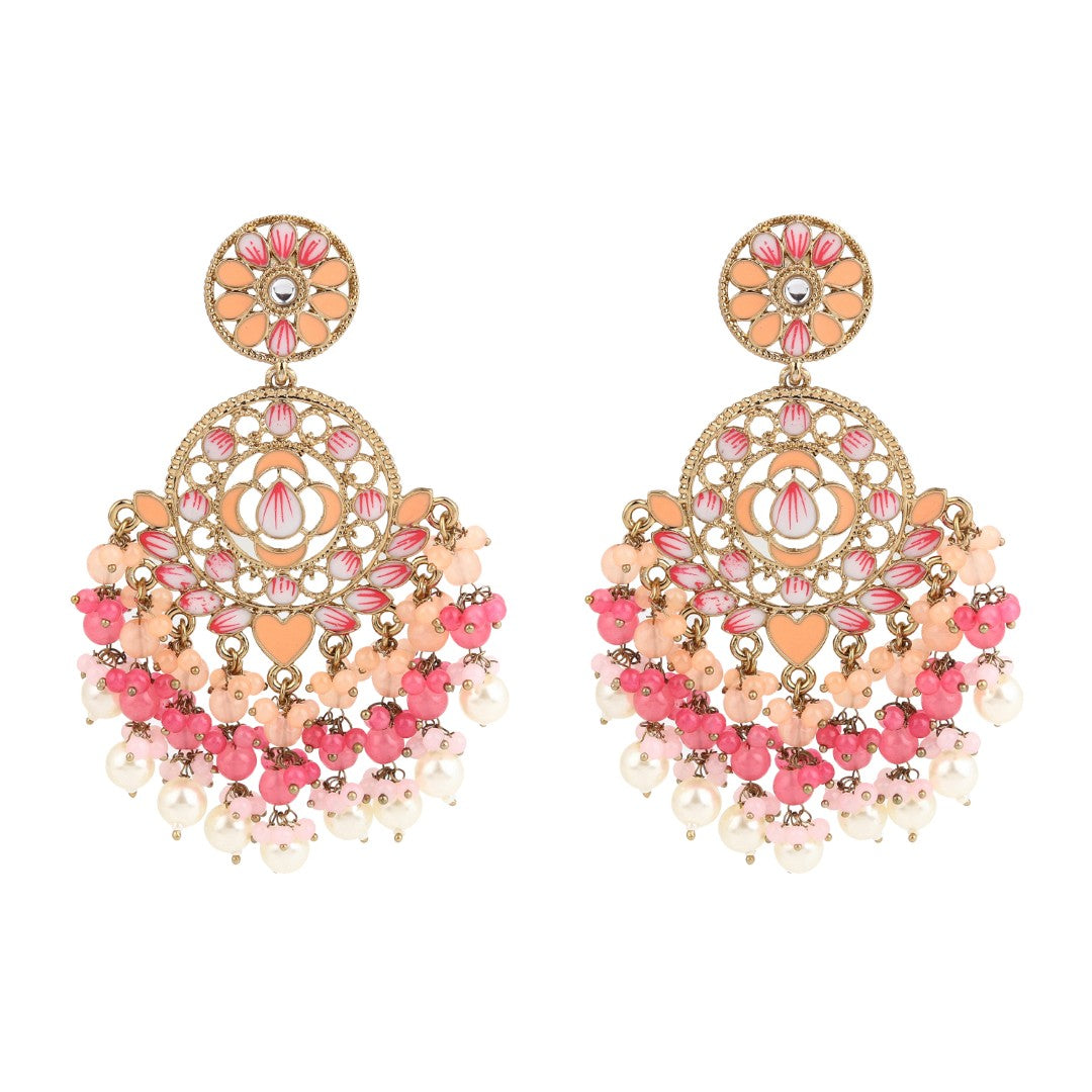 Vibrant Peach & Pink Chandelier Pearl Drop Earring