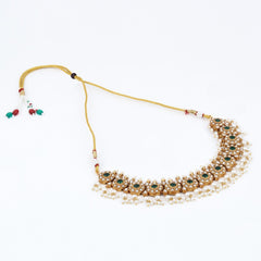Gold-Plated Kemp Stone Necklace Set with Jhumka Earrings Green