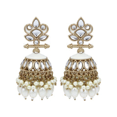 Gold plated Kundan & Meenakari Jhumka Earrings - White