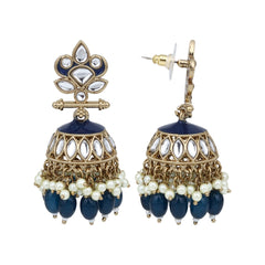 Gold plated Kundan & Meenakari Jhumka Earrings - Blue