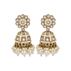Gold plated kundan & White Meenakari Jhumka Earring