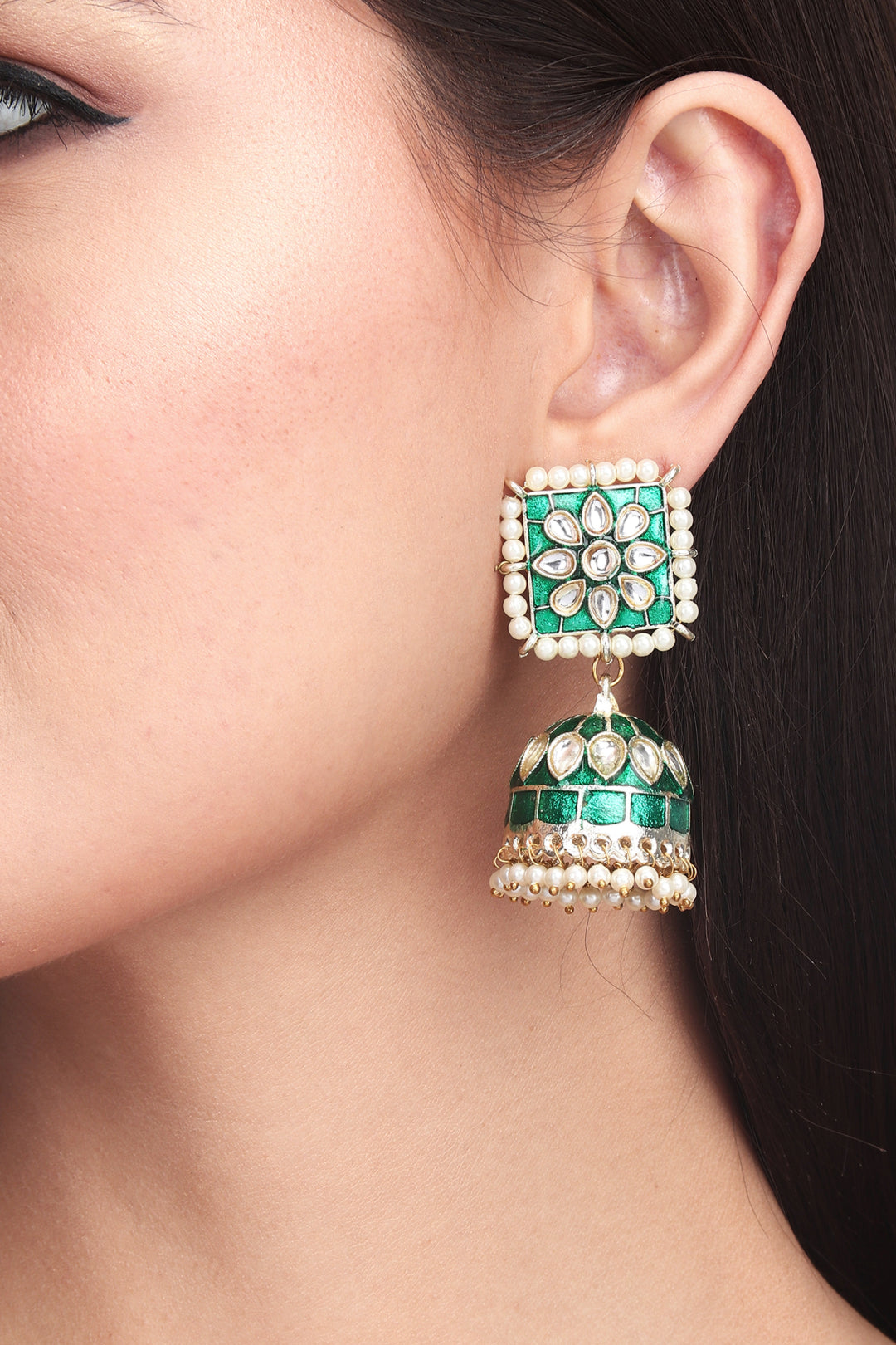 Gold plated Green Enamel Jhumka