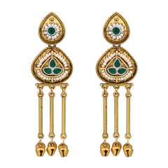 Antique Gold Temple Drop Earrings Green