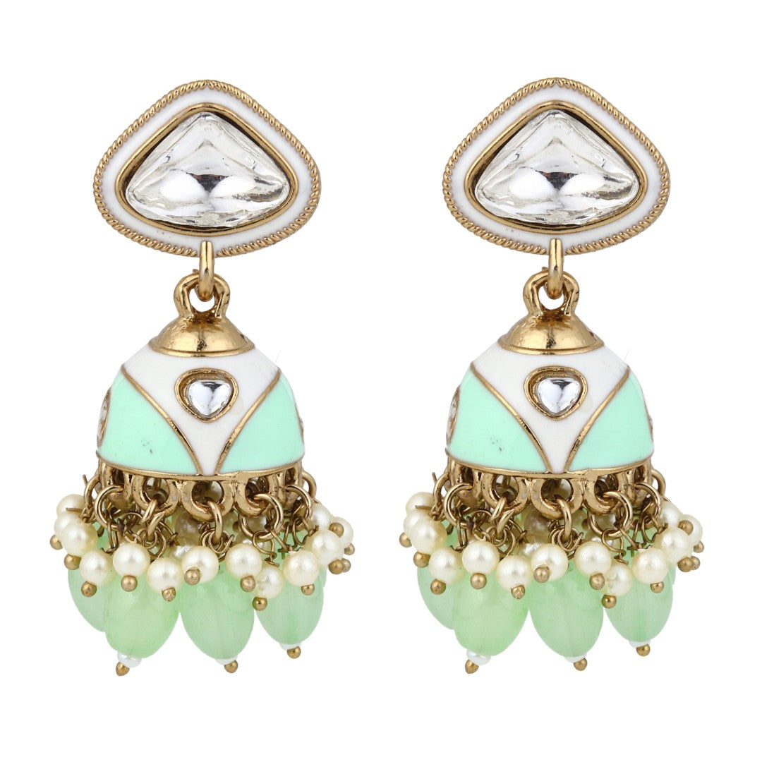 Enamelled Jhumka Earring - Sage green
