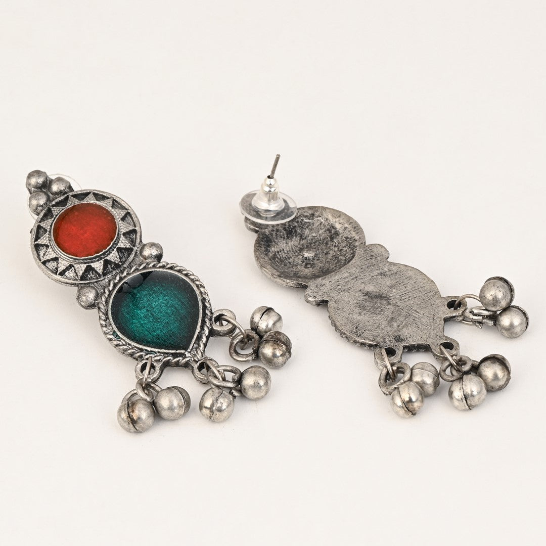 Silver Oxydised finish Crescent Pendant necklace set