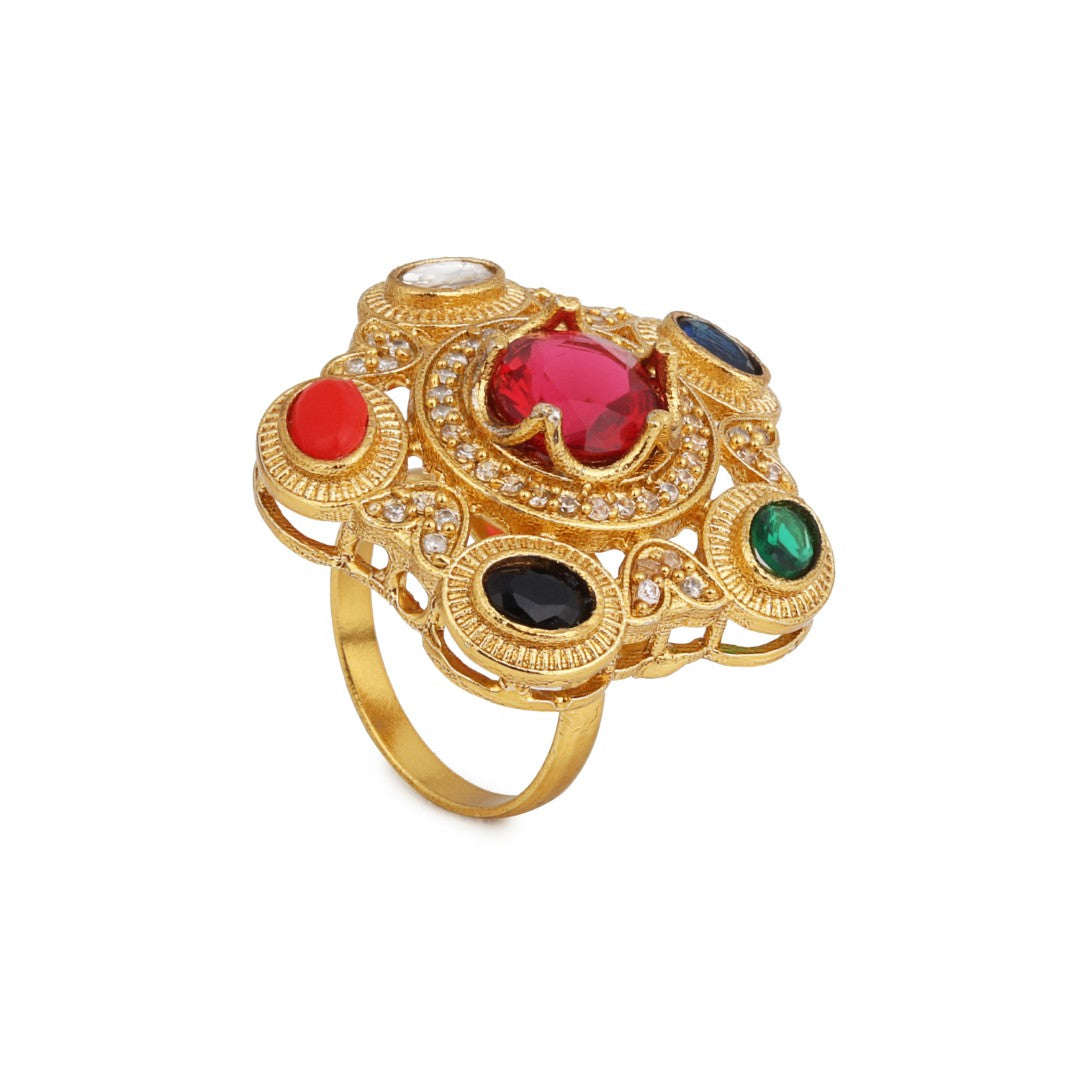 Multicolor Kundan-Inspired Statement Ring