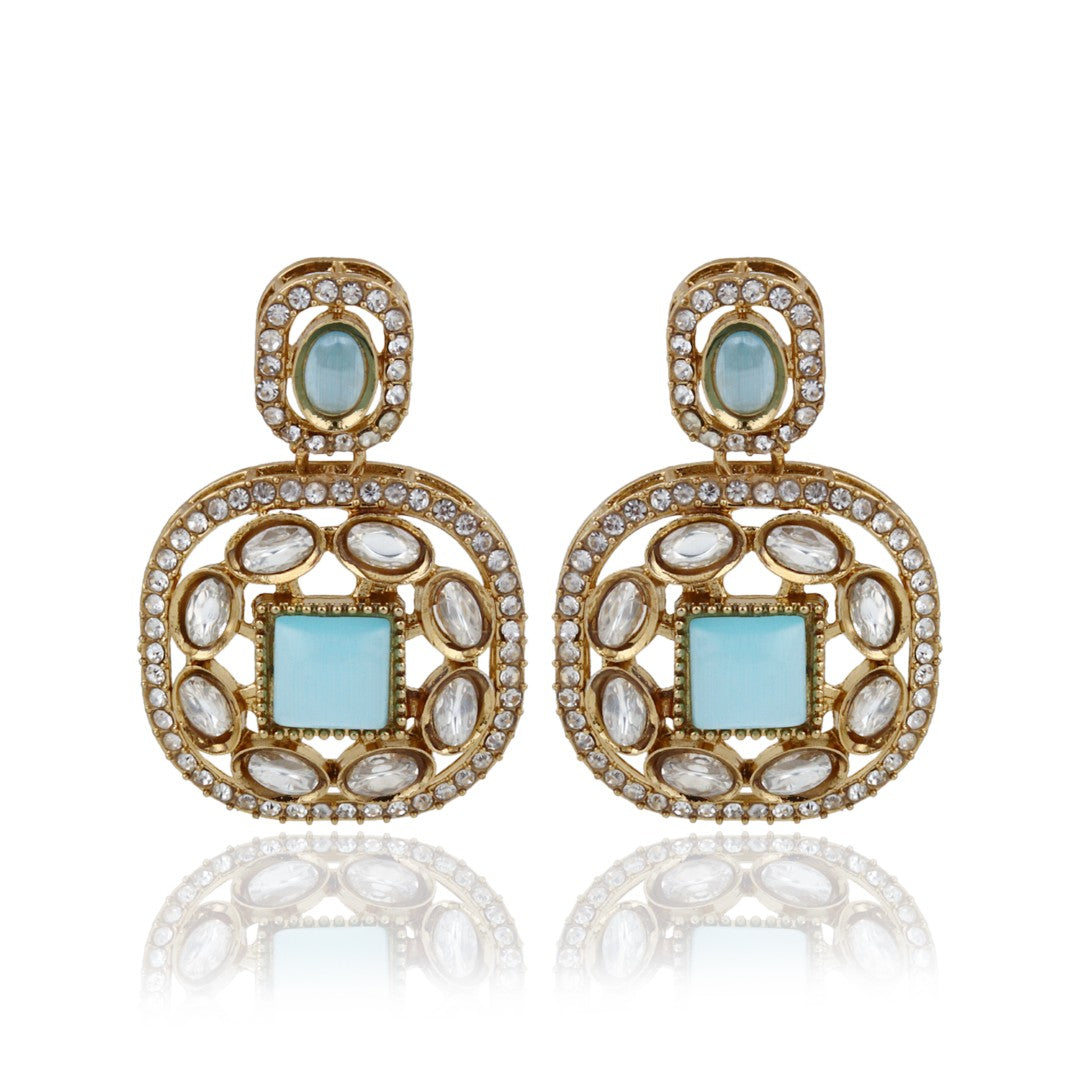 Kundan & Stone Embellished Statement Earrings Sage Green