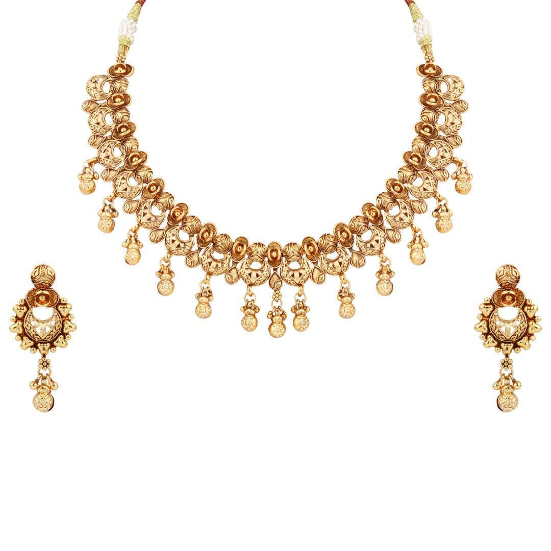 Royal Gold-Tone Pearl Drop Necklace & Earrings Set