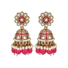 Gold plated kundan & Rani Pink Meenakari Jhumka Earring