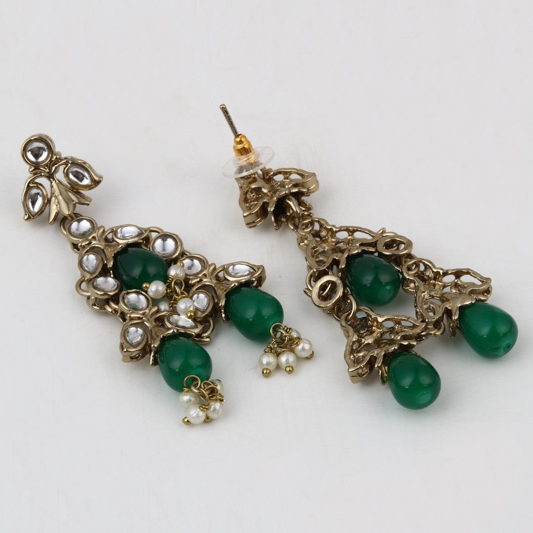 Kundan Necklace set  with Green pearl drops