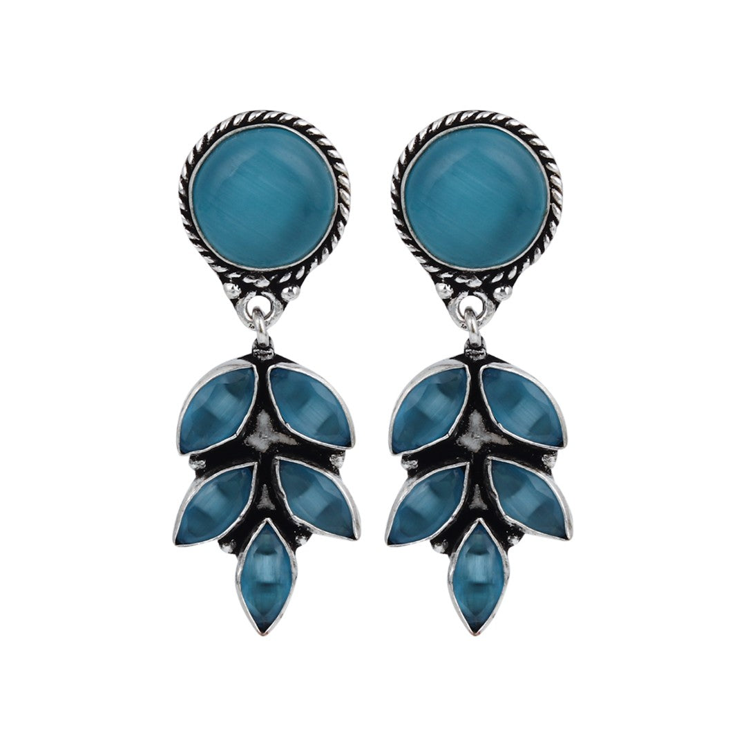 Silver Oxydised finish Below stone work drop earring