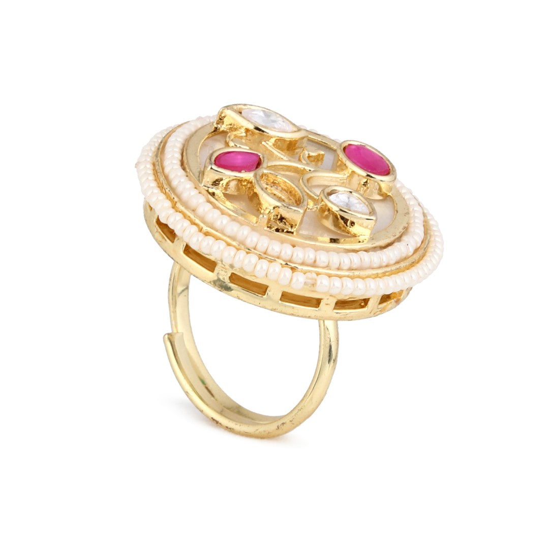 Ruby Branch Kundan Pearl Ring